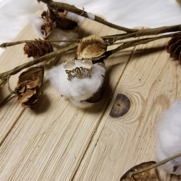 💥💥HOST PICK💥💥🐱🐈Very Cute Cat earrings with CZ's in CREAM 🐱🐈 - Picture 9 of 11